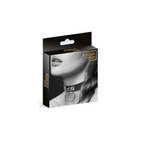 Collier en cuir noir SM avec anneau métal argenté pour laisse 